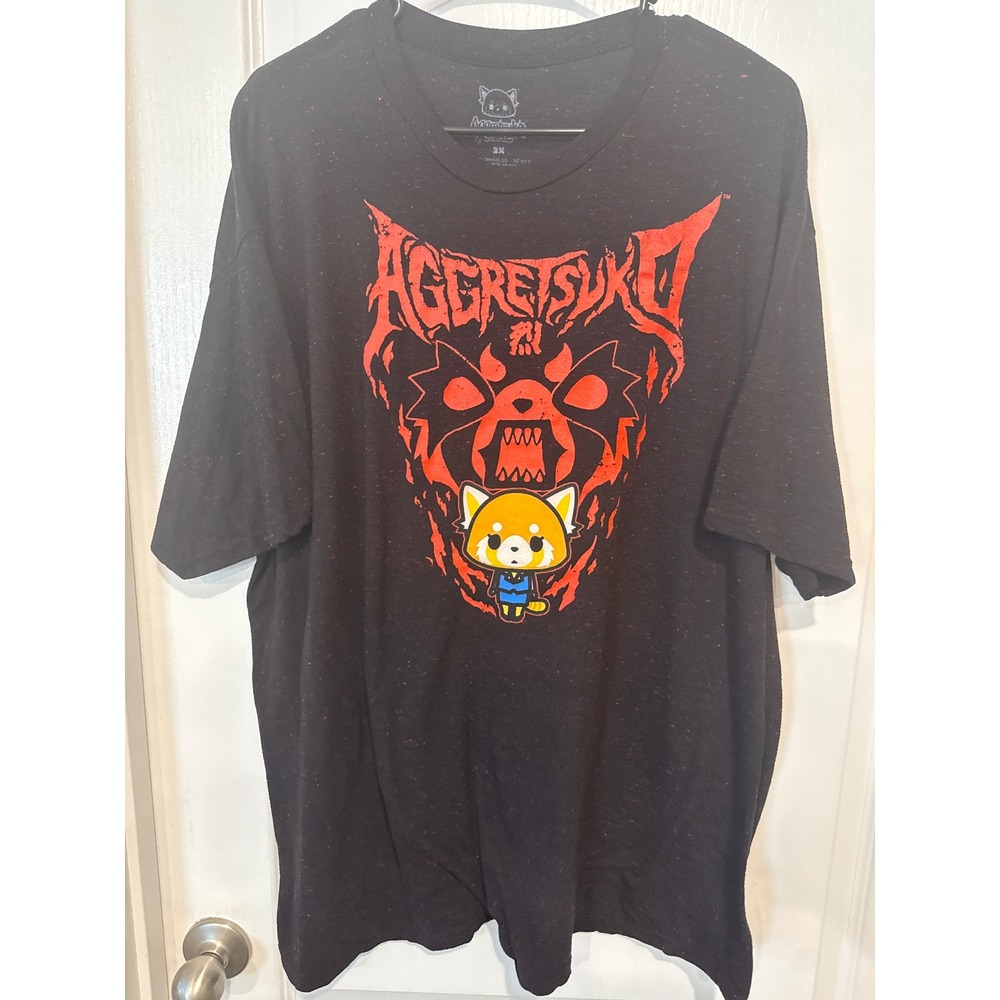 Sanrio Aggretsuko Bioworld Graphic T-Shirt Mens 2XL Black Red Speckled Anime Tee